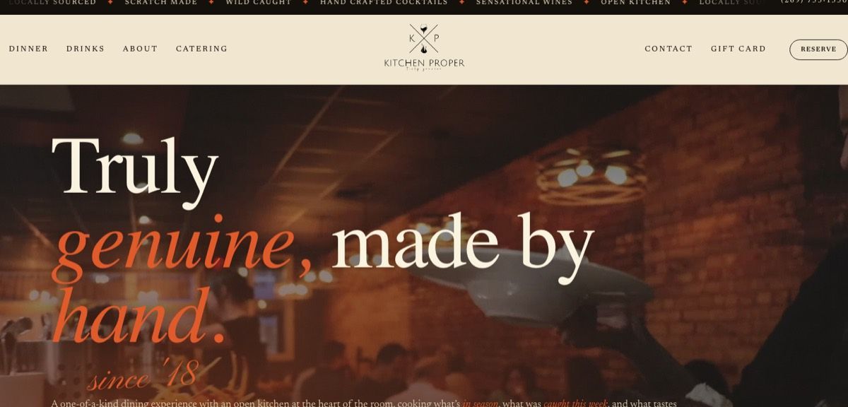 Kitchen Proper, an editorial restaurant website designed in Design DNA and running on WordPress